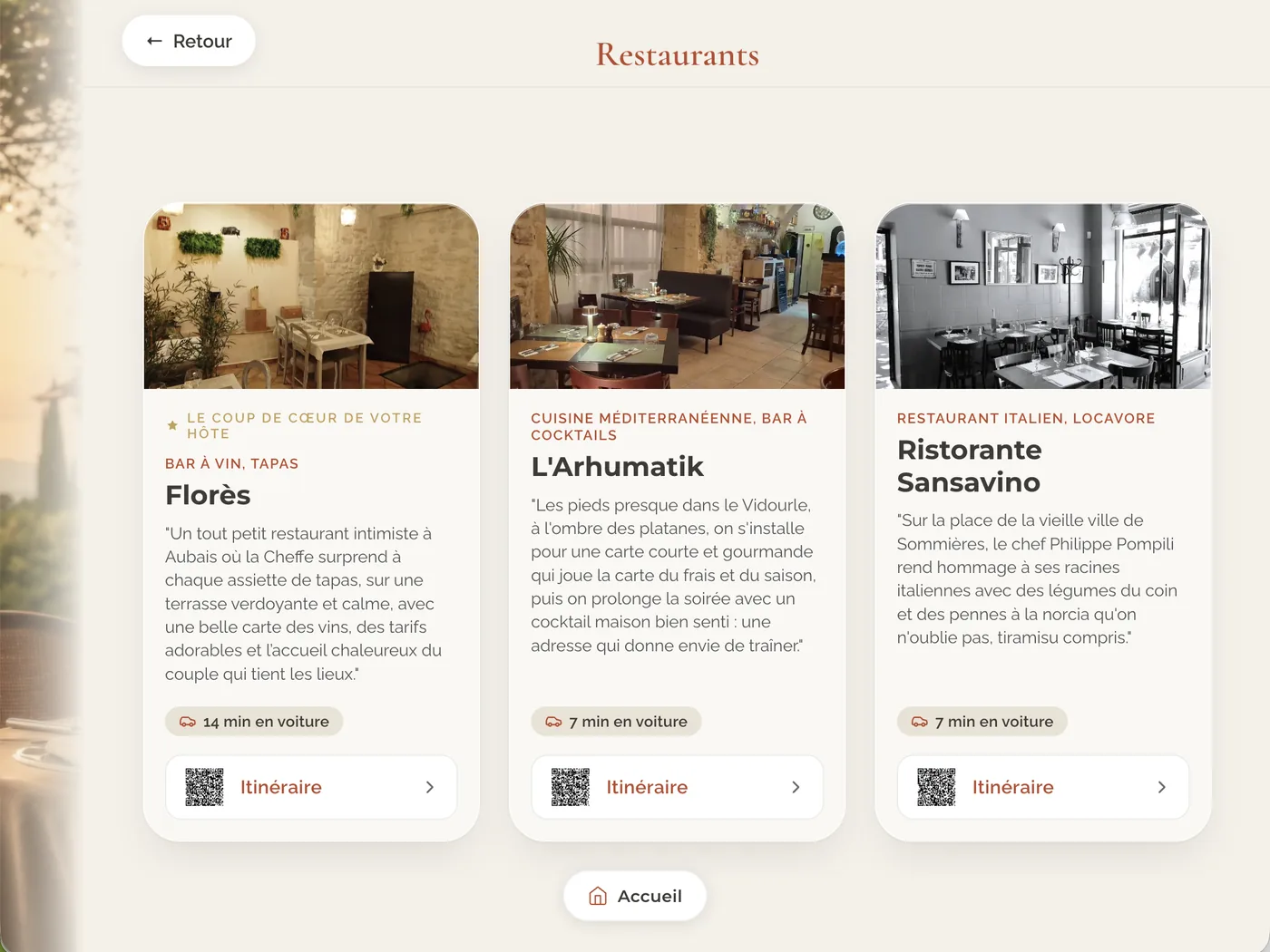 Rubrique Restaurants d’un premier guide ByOhana