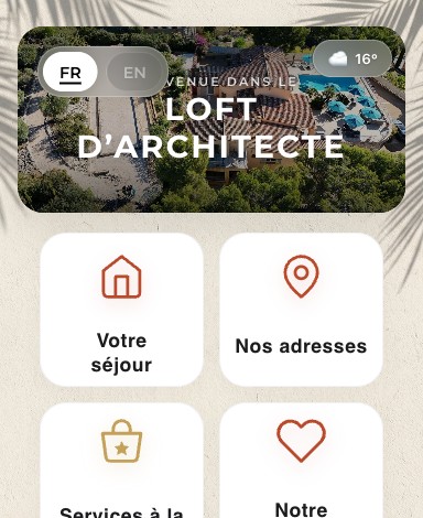 Livret d'accueil numérique ByOhana d'un loft : couverture personnalisée et rubriques du guide
