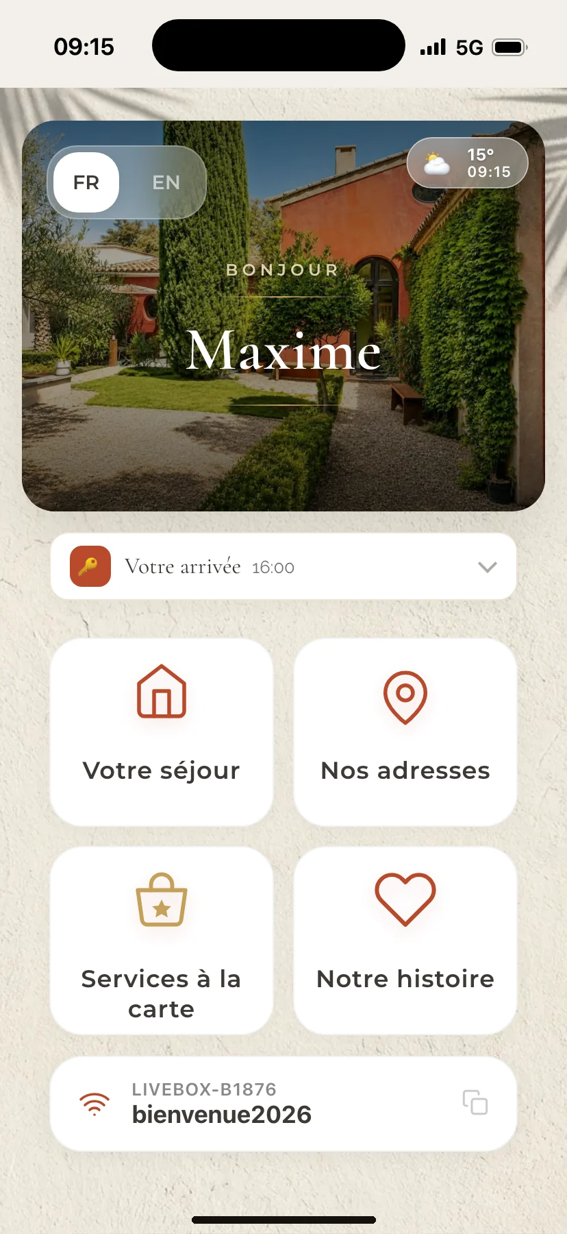 Accueil d’un guide ByOhana sur téléphone&nbsp;: arrivée, séjour, adresses, services et Wi-Fi